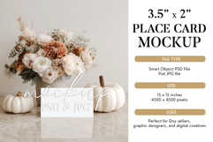 3.5x2 Tent Card Mockup PSD - Boho Autumn Floral &amp; Pumpkin Product Image 1