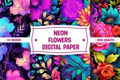Neon Floral Watercolor Digital Paper Product Image 1