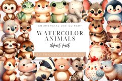 Cute watercolor animals clipart BUNDLE PNG. Product Image 1