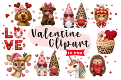 Cute Valentine Animals Clipart PNG Product Image 1