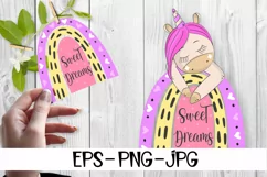 Cute unicorns sleeping on rainbow. EPS, JPG, PNG. Product Image 1
