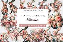 Floral Easter Silhouettes, Spring Clipart PNG BUNDLE. Product Image 1