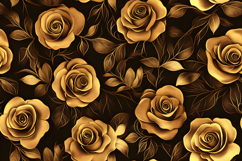 Gold Rose Flower Pattern Background | Rose Seamless Pattern Product Image 1