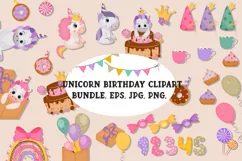 Cute unicorns birthday. Clipart JPG, PNG. Product Image 1