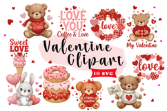 Valentine Love Clipart Hearts, Coffee, Teddy Bear &amp; Romantic Product Image 1
