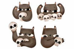 Portrait of a black cat with a skull Halloween Product Image 1