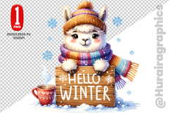 Hello Winter Cute Alpaca Clipart - PNG File Product Image 1