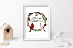 Watercolor Christmas wreath clipart with cardinal birds Product Image 9