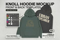 Knoll Hoodie Mockup Front Back PSD Template for Streetwear Product Image 1