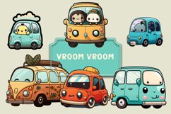 Cartoon Stickers of Different Cars PNG Clip Art Illustration Product Image 1