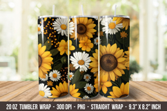 Sunflower &amp; Daisy Flower Tumbler Wrap | 20 oz Tumbler Wrap Product Image 1
