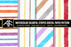 Watercolor Colorful Stripes Digital Paper Patterns Product Image 1