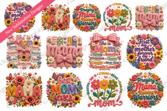 Mother's Day PNG, Faux Yarn She is Mom PNG, Boho Mama Floral Product Image 1