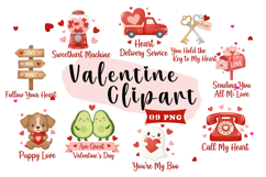 Cute Valentine Clipart Love Objects &amp; Sweet Phrases PNG Product Image 1