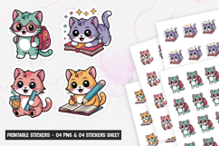 Cute cat back to school sticker, printable sticker PNG Product Image 1