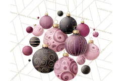 Pink and Black Glam Christmas PNG Clipart Product Image 2