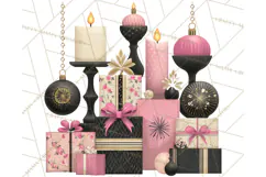 Pink and Black Glam Christmas PNG Clipart Product Image 4