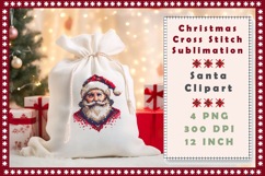 Cross Stitch Christmas Clipart. Santa Sublimation Product Image 2