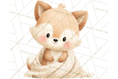 Knitted Nursery Animal Clipart PNG, Cozy Watercolor Baby Fox Product Image 5