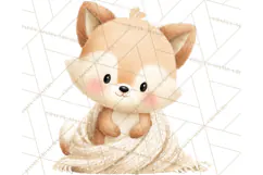Knitted Nursery Animal Clipart PNG, Cozy Watercolor Baby Fox Product Image 5