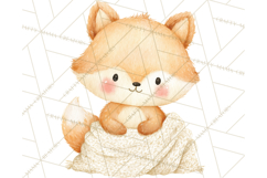Knitted Nursery Animal Clipart PNG, Cozy Watercolor Baby Fox Product Image 2