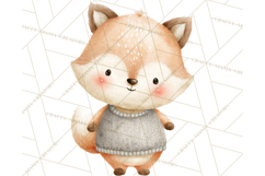 Knitted Nursery Animal Clipart PNG, Cozy Watercolor Baby Fox Product Image 3