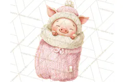 Knitted Nursery Animal Clipart PNG, Cozy Watercolor Baby Fox Product Image 2