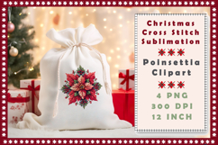 Cross Stitch Christmas Clipart. Poinsettia Sublimation Product Image 2