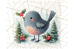 Vintage Christmas Stamp Clipart PNG Watercolor Product Image 2