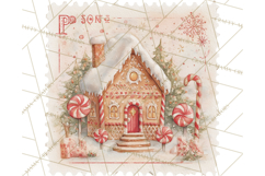 Vintage Christmas Stamp Clipart PNG Watercolor Product Image 3