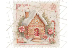 Vintage Christmas Stamp Clipart PNG Watercolor Product Image 3
