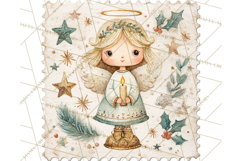 Vintage Christmas Stamp Clipart PNG Watercolor Product Image 4