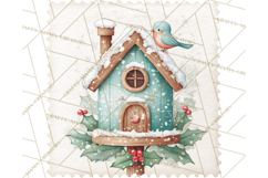 Vintage Christmas Stamp Clipart PNG Watercolor Product Image 2