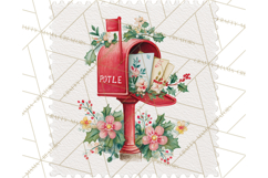 Vintage Christmas Stamp Clipart PNG Watercolor Product Image 3