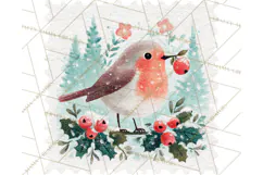 Vintage Christmas Stamp Clipart PNG Watercolor Product Image 4