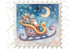 Vintage Christmas Stamp Clipart PNG Watercolor Product Image 3