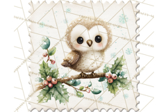 Vintage Christmas Stamp Clipart PNG Watercolor Product Image 4