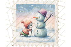 Vintage Christmas Stamp Clipart PNG Watercolor Product Image 3