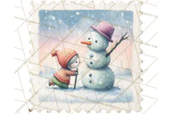 Vintage Christmas Stamp Clipart PNG Watercolor Product Image 3