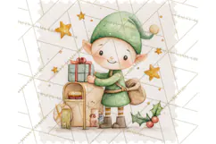 Vintage Christmas Stamp Clipart PNG Watercolor Product Image 2