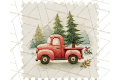 Vintage Christmas Stamp Clipart PNG Watercolor Product Image 4