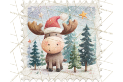 Vintage Christmas Stamp Clipart PNG Watercolor Product Image 5