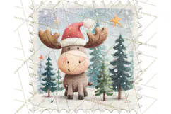 Vintage Christmas Stamp Clipart PNG Watercolor Product Image 5