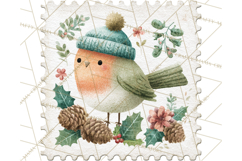 Vintage Christmas Stamp Clipart PNG Watercolor Product Image 3