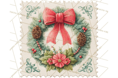 Vintage Christmas Stamp Clipart PNG Watercolor Product Image 4