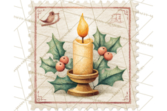 Vintage Christmas Stamp Clipart PNG Watercolor Product Image 5