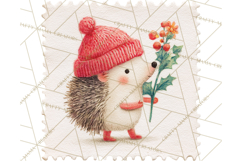 Vintage Christmas Stamp Clipart PNG Watercolor Product Image 4