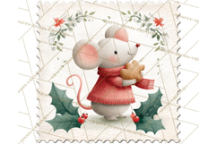 Vintage Christmas Stamp Clipart PNG Watercolor Product Image 3