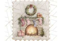 Vintage Christmas Stamp Clipart PNG Watercolor Product Image 5