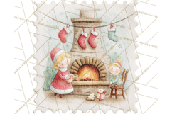 Vintage Christmas Stamp Clipart PNG Watercolor Product Image 2